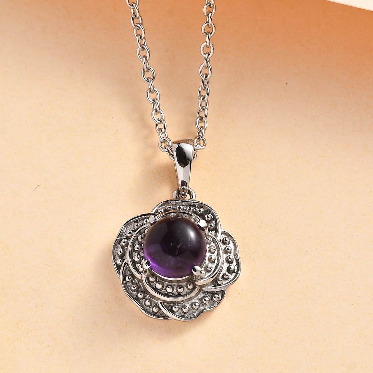 African Amethyst 1.35 ctw Solitaire Pendant Necklace in Stainless Steel 20 Inches image number 1