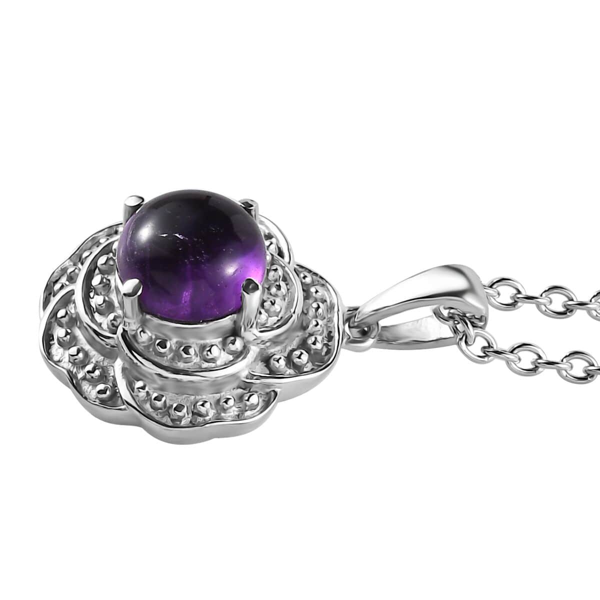 African Amethyst 1.35 ctw Solitaire Pendant Necklace in Stainless Steel 20 Inches image number 3