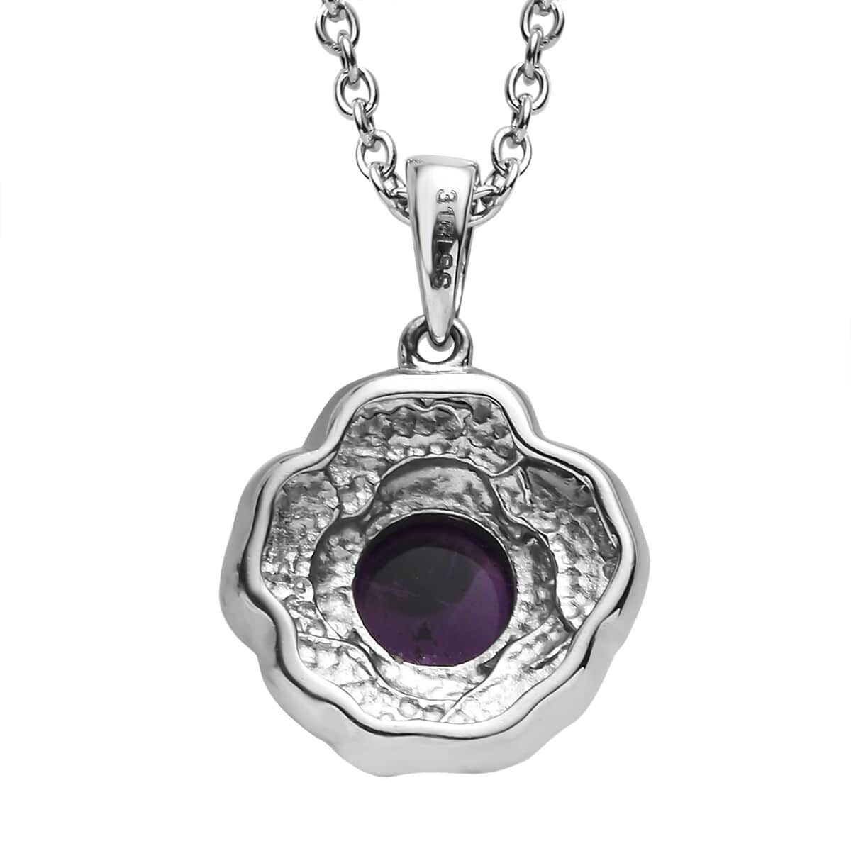 African Amethyst 1.35 ctw Solitaire Pendant Necklace in Stainless Steel 20 Inches image number 4