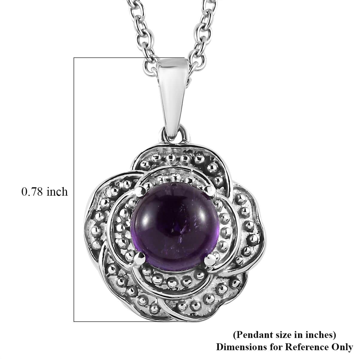 African Amethyst 1.35 ctw Solitaire Pendant Necklace in Stainless Steel 20 Inches image number 6