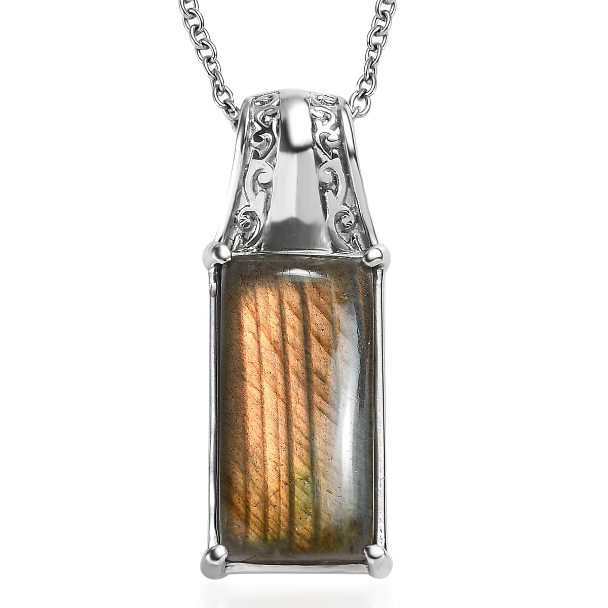 Malagasy Labradorite 13.00 ctw Pendant Necklace in Stainless Steel 20 Inches image number 0