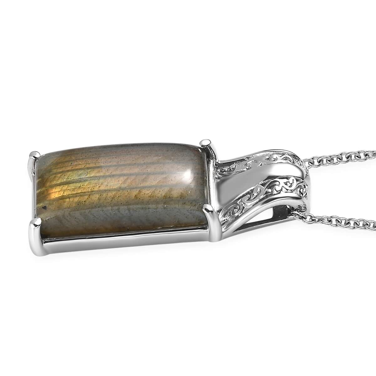 Malagasy Labradorite 13.00 ctw Pendant Necklace in Stainless Steel 20 Inches image number 4