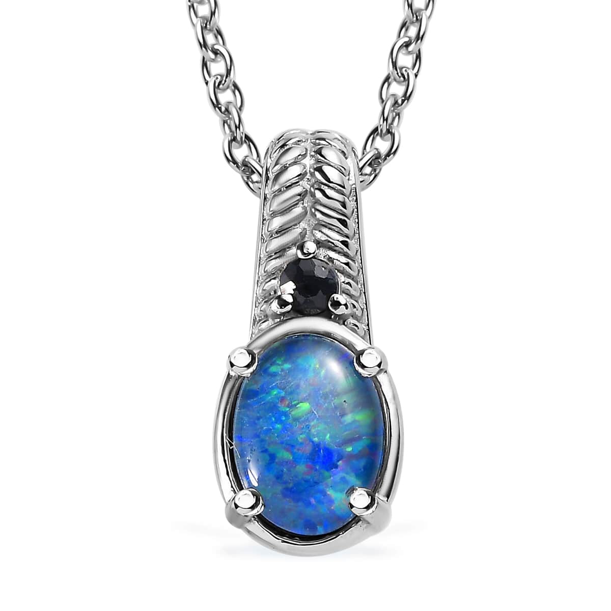 Boulder Opal Triplet 1.00 ctw Pendant Necklace 20 Inches in Stainless Steel image number 0