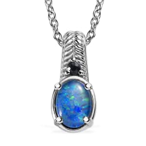 Boulder Opal Triplet 1.00 ctw Pendant Necklace 20 Inches in Stainless Steel