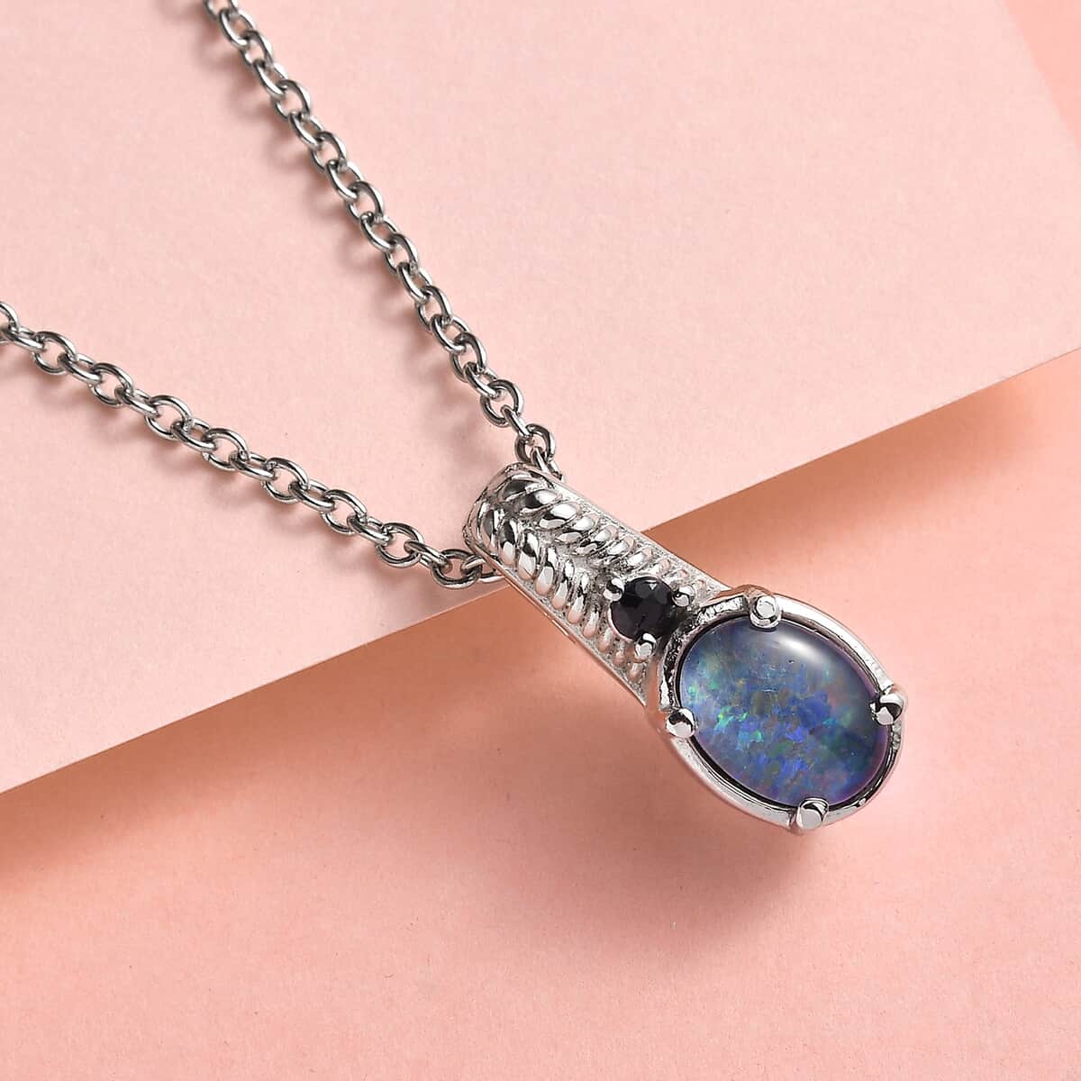 Boulder Opal Triplet 1.00 ctw Pendant Necklace 20 Inches in Stainless Steel image number 1