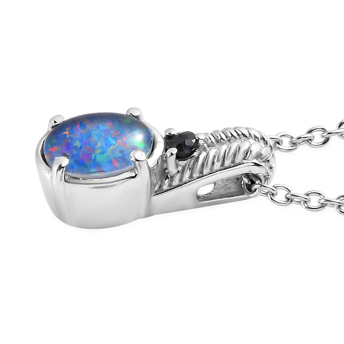 Boulder Opal Triplet 1.00 ctw Pendant Necklace 20 Inches in Stainless Steel image number 3