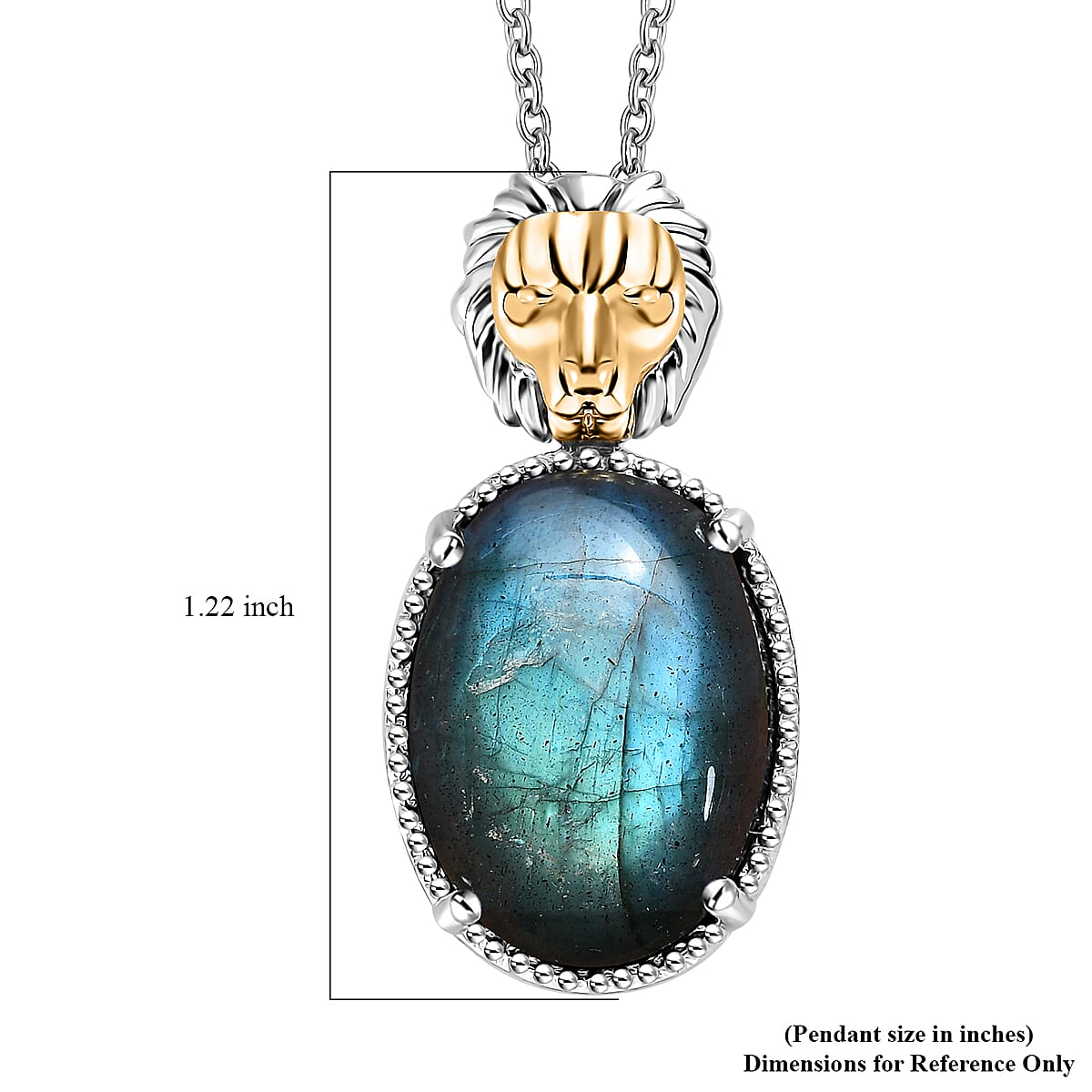Karis Malagasy Labradorite 15.35 ctw Lion Pendant in 18K YG Plated and Platinum Bond With Stainless Steel Necklace 20 Inches