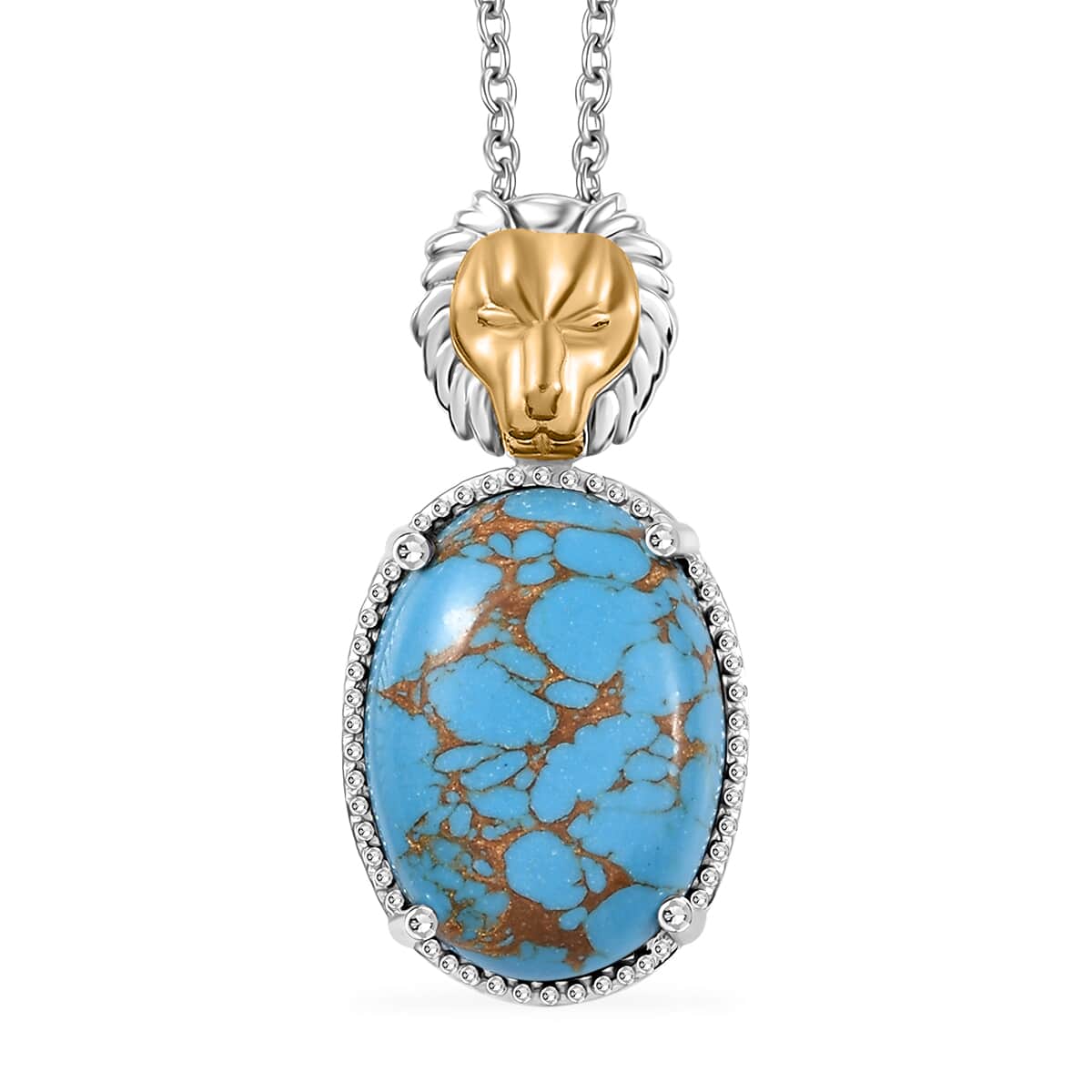 Mojave Blue Turquoise Pendant Necklace (20 Inches) in ION Plated YG and Stainless Steel 9.30 ctw image number 0