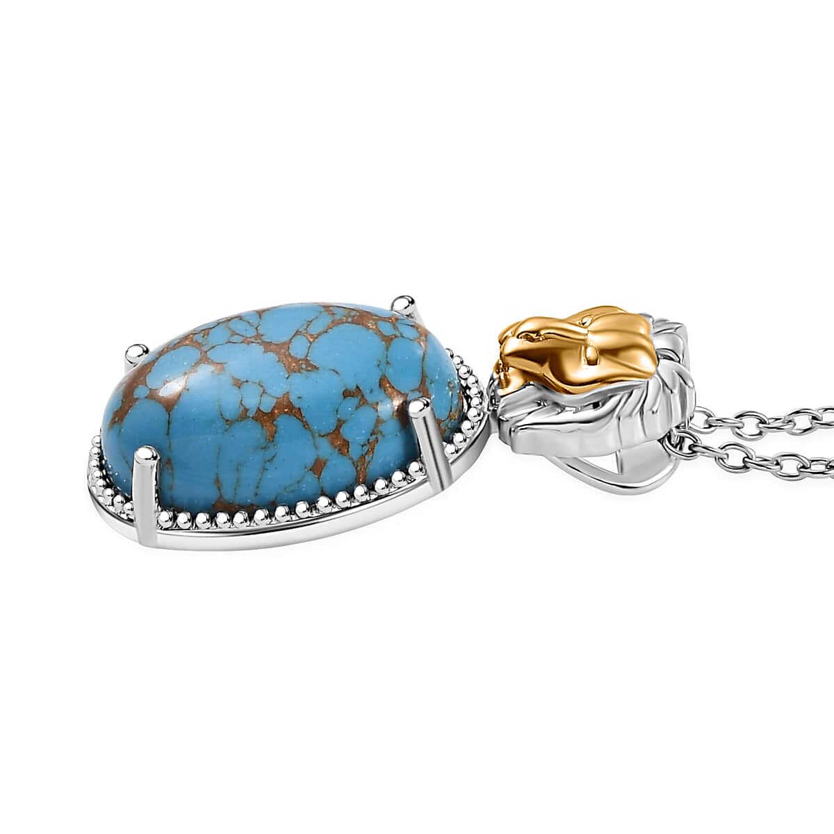 Mojave Blue Turquoise Pendant Necklace (20 Inches) in ION Plated YG and Stainless Steel 9.30 ctw image number 3