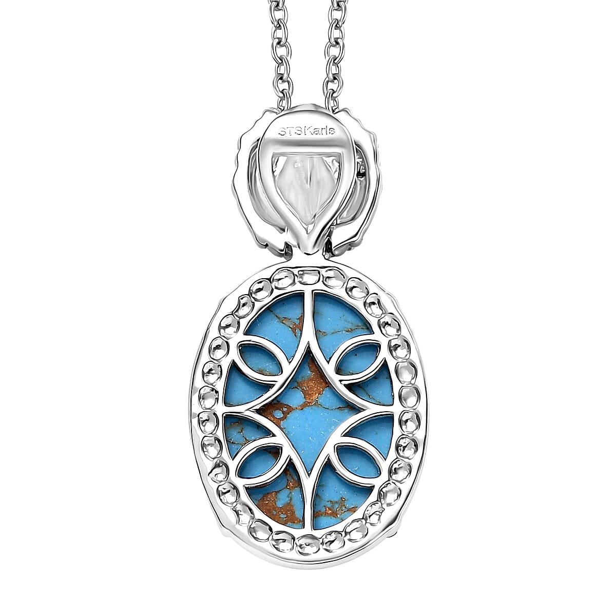 Karis Mojave Blue Turquoise 9.30 ctw Pendant Necklace 20 Inches in 18K YG Plated and Platinum Bond with Stainless Steel