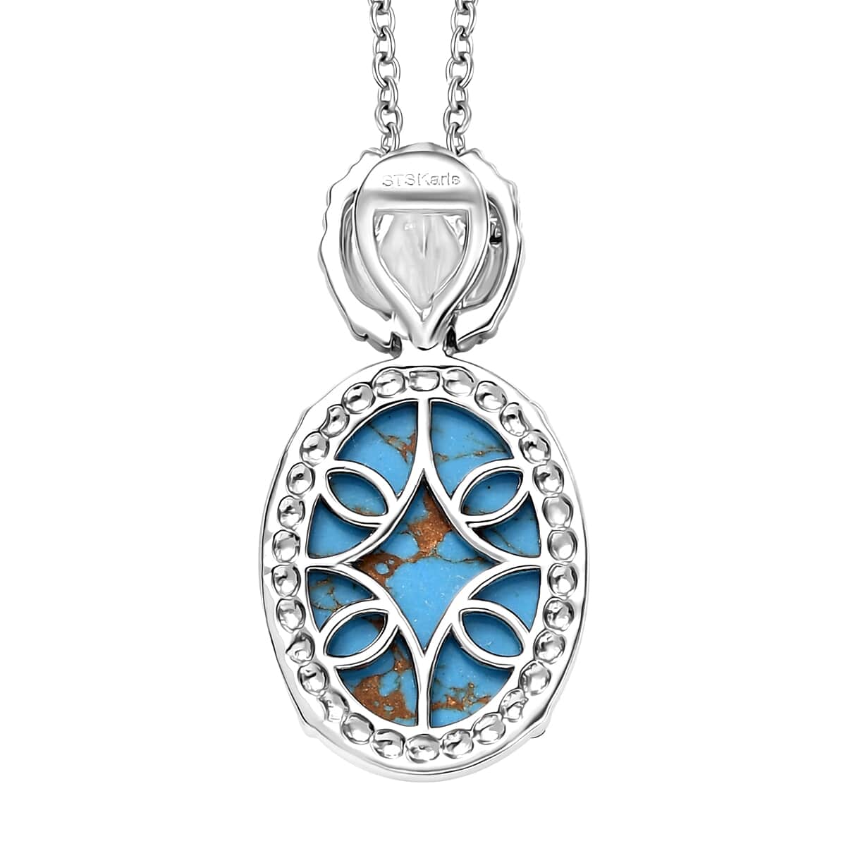 Mojave Blue Turquoise Pendant Necklace (20 Inches) in ION Plated YG and Stainless Steel 9.30 ctw image number 4