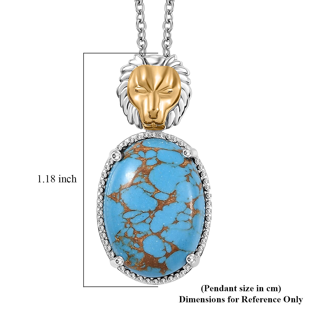 Karis Mojave Blue Turquoise 9.30 ctw Pendant Necklace 20 Inches in 18K YG Plated and Platinum Bond with Stainless Steel