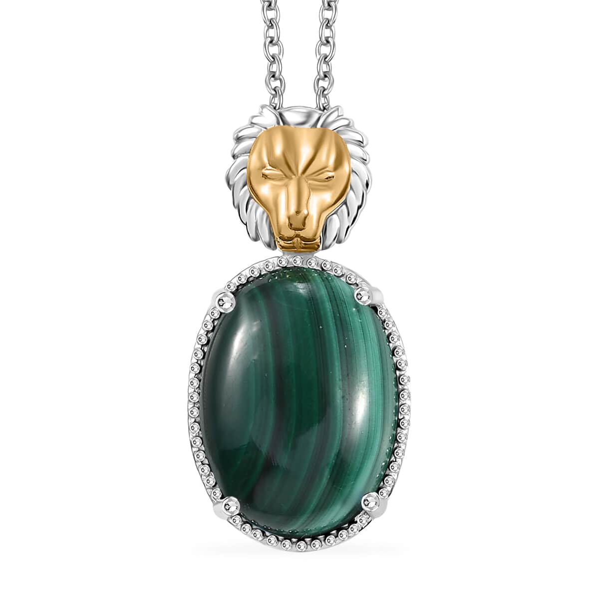 Karis African Malachite 14.50 ctw Pendant Necklace 20 Inches in 18K YG Plated and Platinum Bond with Stainless Steel image number 0