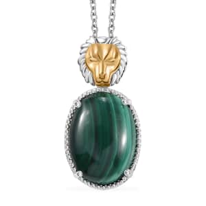 Karis African Malachite 14.50 ctw Pendant Necklace 20 Inches in 18K YG Plated and Platinum Bond with Stainless Steel