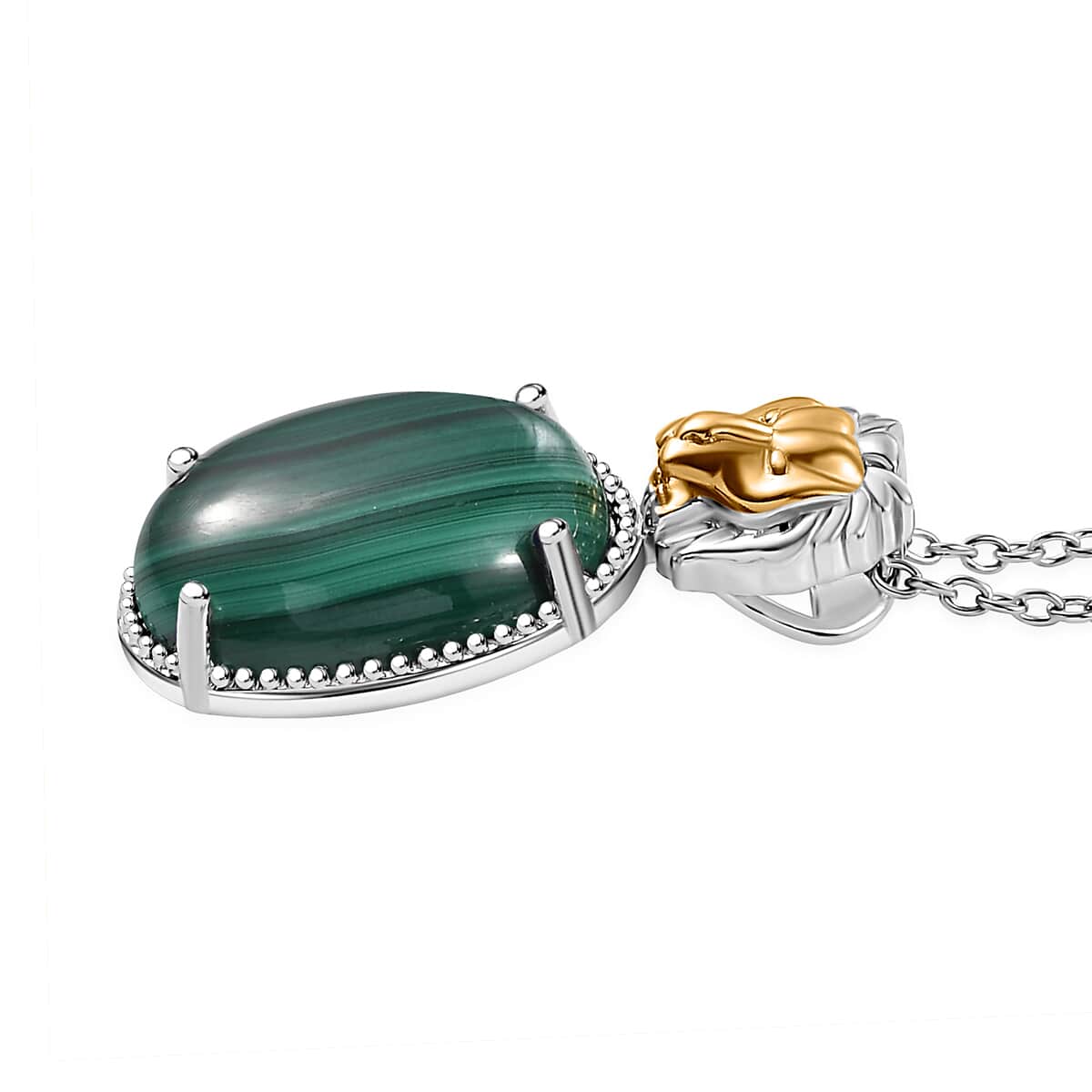 Karis African Malachite 14.50 ctw Pendant Necklace 20 Inches in 18K YG Plated and Platinum Bond with Stainless Steel image number 3