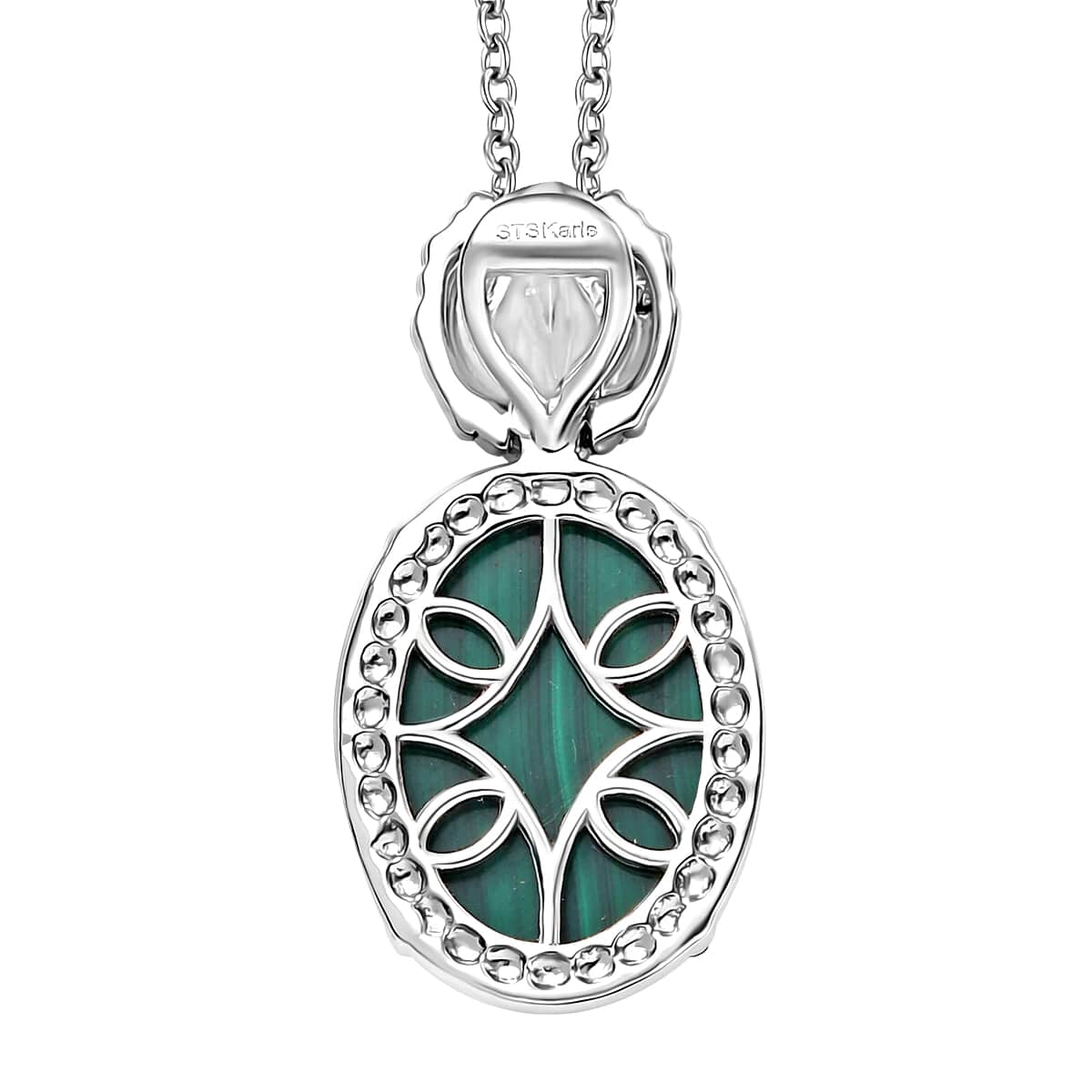 Karis African Malachite 14.50 ctw Pendant Necklace 20 Inches in 18K YG Plated and Platinum Bond with Stainless Steel image number 4