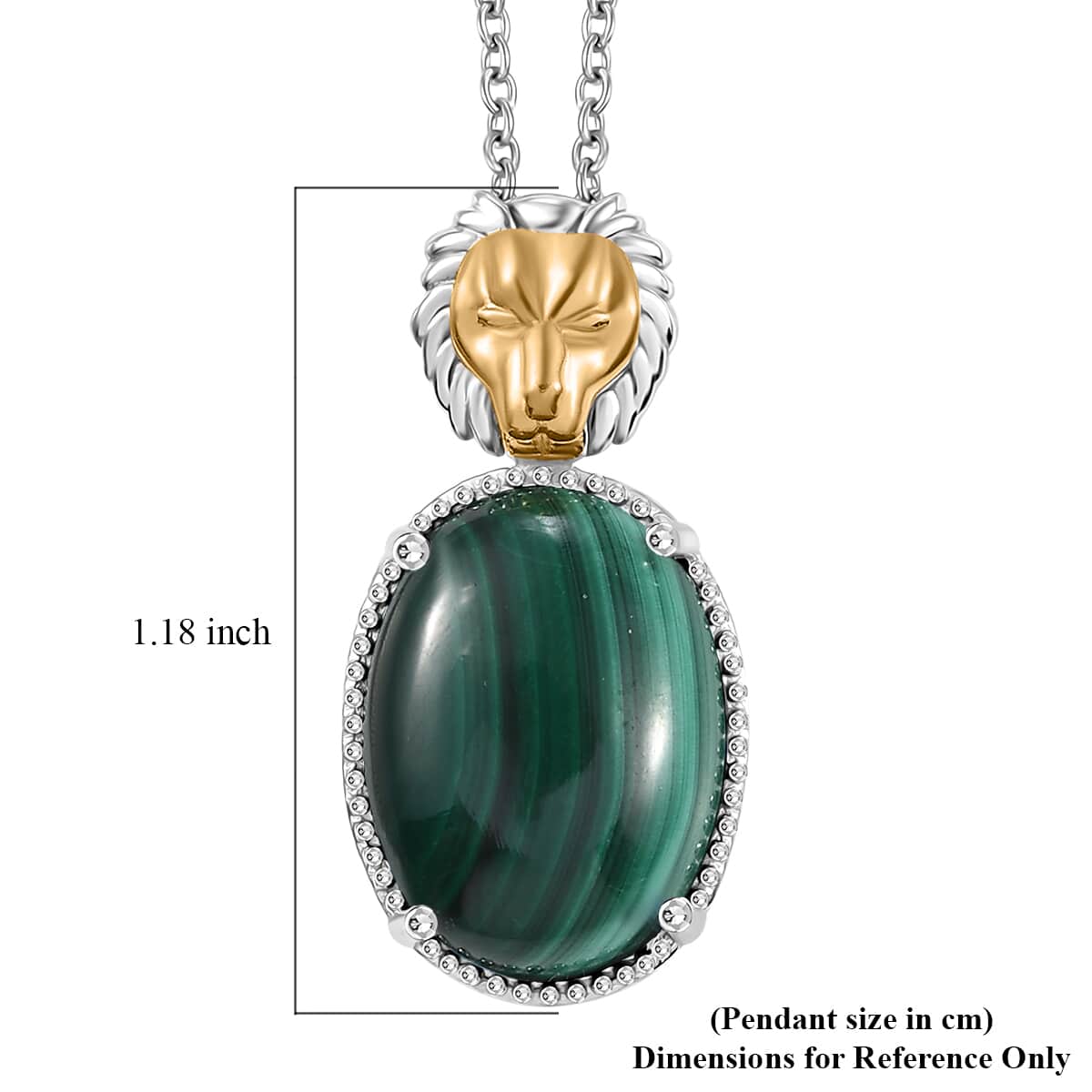 Karis African Malachite 14.50 ctw Pendant Necklace 20 Inches in 18K YG Plated and Platinum Bond with Stainless Steel image number 6