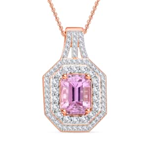 AAA Patroke Kunzite and Moissanite Cocktail Pendant Necklace 20 Inches in 18K Vermeil Rose Gold Over Sterling Silver 5.50 ctw
