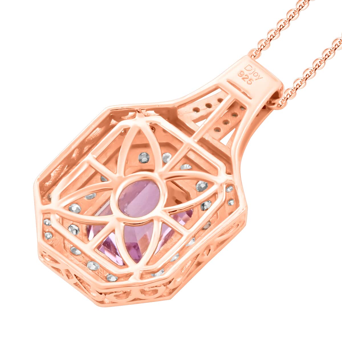 AAA Patroke Kunzite and Moissanite Cocktail Pendant Necklace 20 Inches in 18K Vermeil Rose Gold Over Sterling Silver 5.50 ctw image number 4