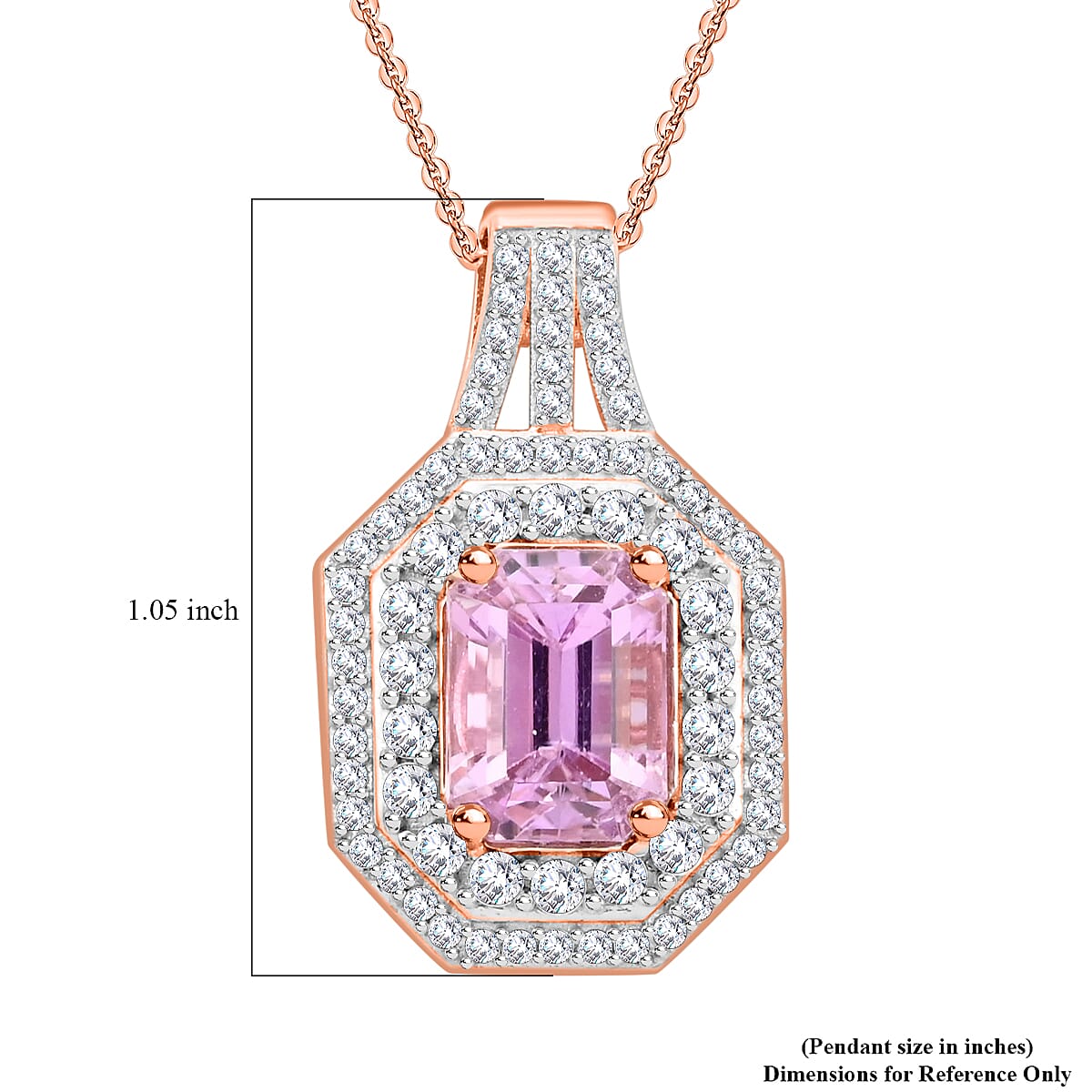 AAA Patroke Kunzite and Moissanite Cocktail Pendant Necklace 20 Inches in 18K Vermeil Rose Gold Over Sterling Silver 5.50 ctw