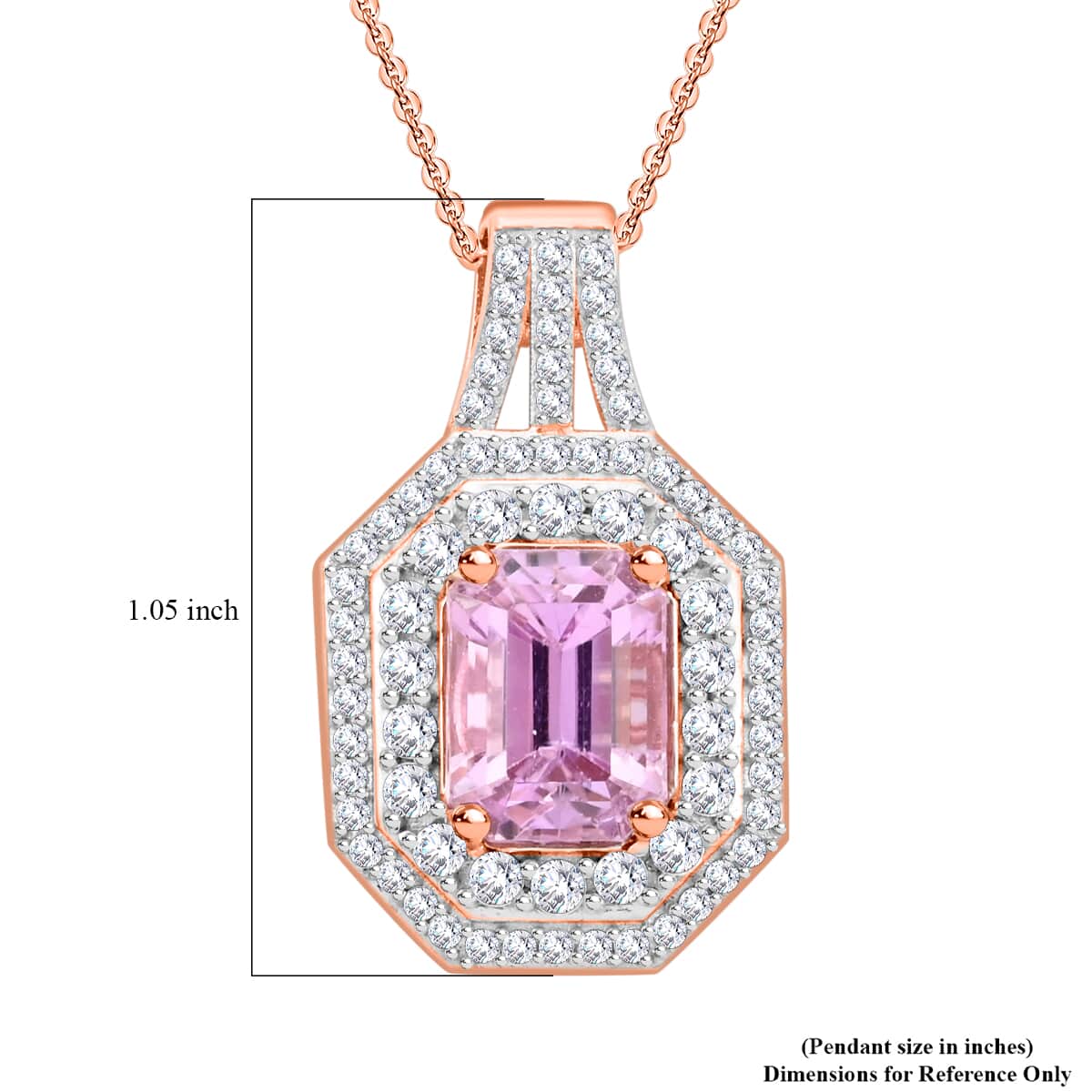 AAA Patroke Kunzite and Moissanite Cocktail Pendant Necklace 20 Inches in 18K Vermeil Rose Gold Over Sterling Silver 5.50 ctw image number 5