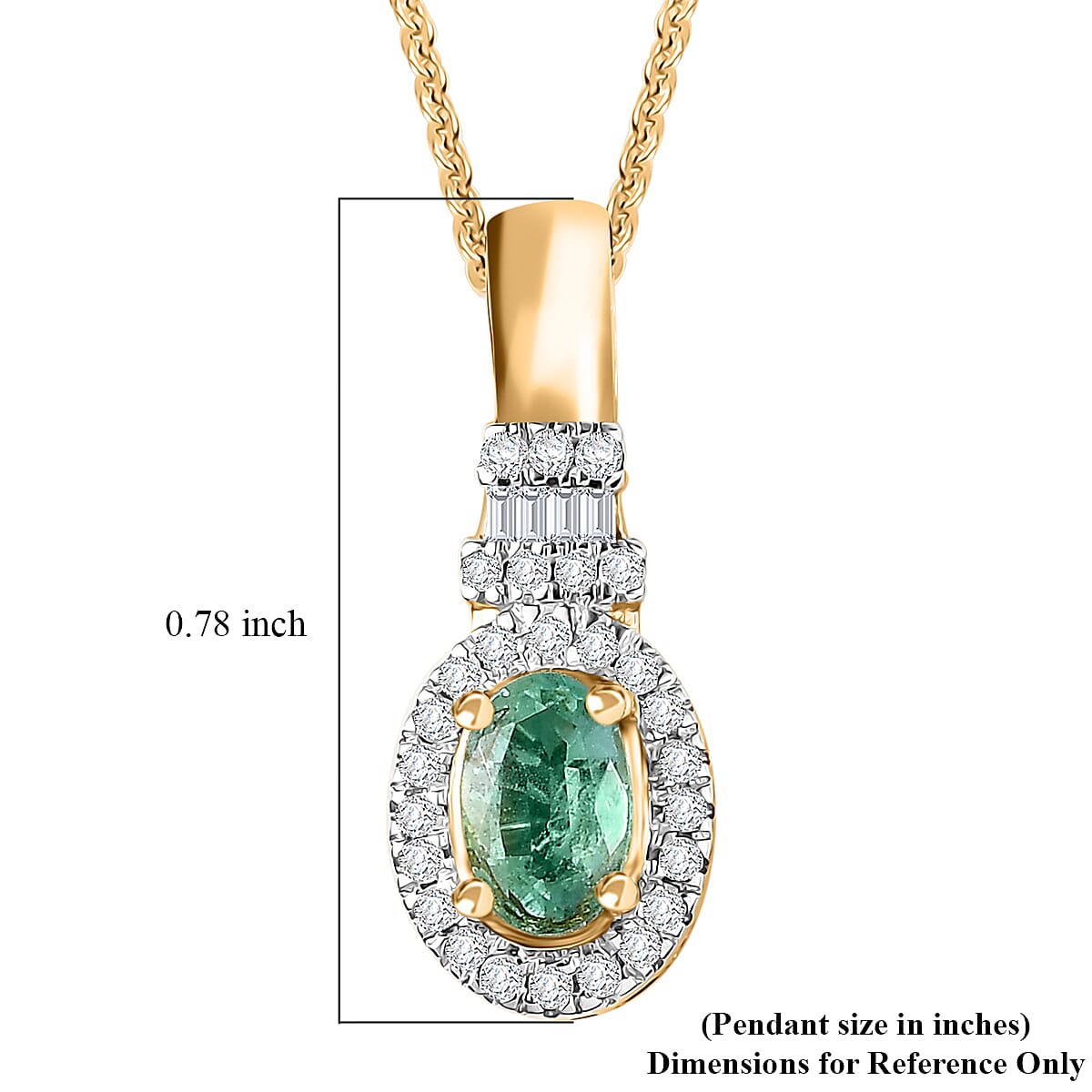 Boyaca Colombian Emerald and Diamond 0.60 ctw Pendant Necklace in 18K Vermeil Yellow Gold Over Sterling Silver 20 Inches