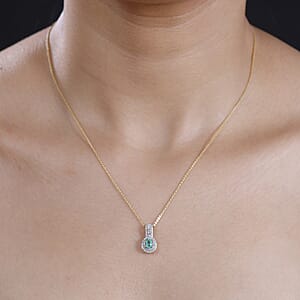 Boyaca Colombian Emerald and White Zircon 1.00 ctw Art and Deco Pendant Necklace in 18K Vermeil Yellow Gold Over Sterling Silver 20 Inches