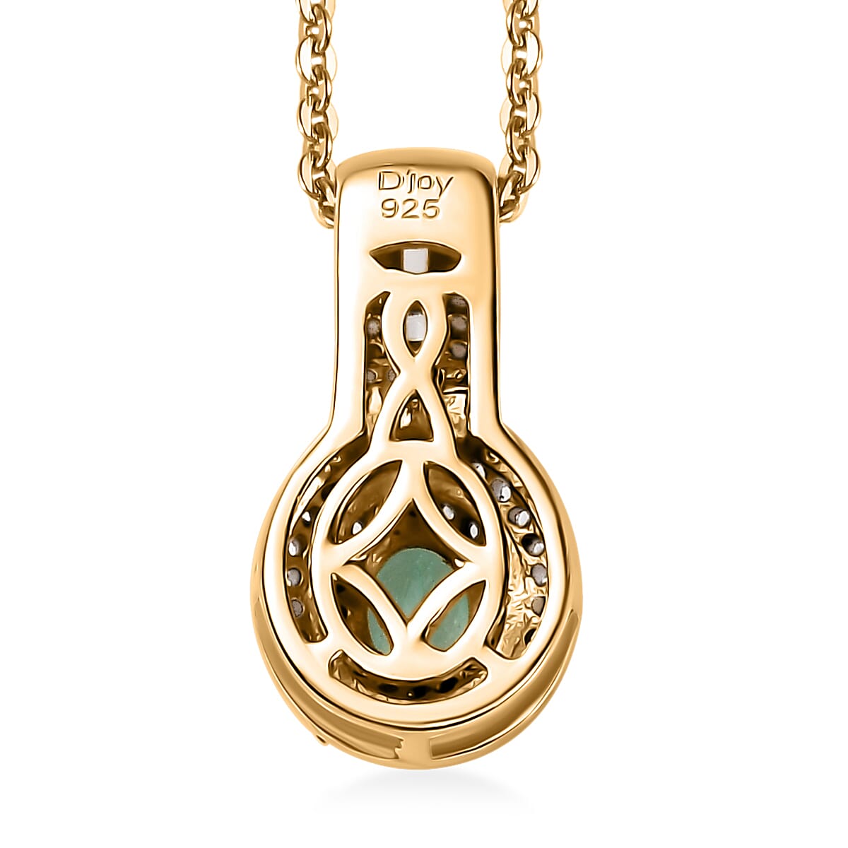 Boyaca Colombian Emerald and White Zircon 1.00 ctw Art and Deco Pendant Necklace in 18K Vermeil Yellow Gold Over Sterling Silver 20 Inches image number 4
