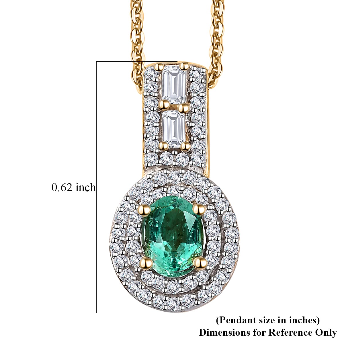 Boyaca Colombian Emerald and White Zircon 1.00 ctw Art and Deco Pendant Necklace in 18K Vermeil Yellow Gold Over Sterling Silver 20 Inches image number 5