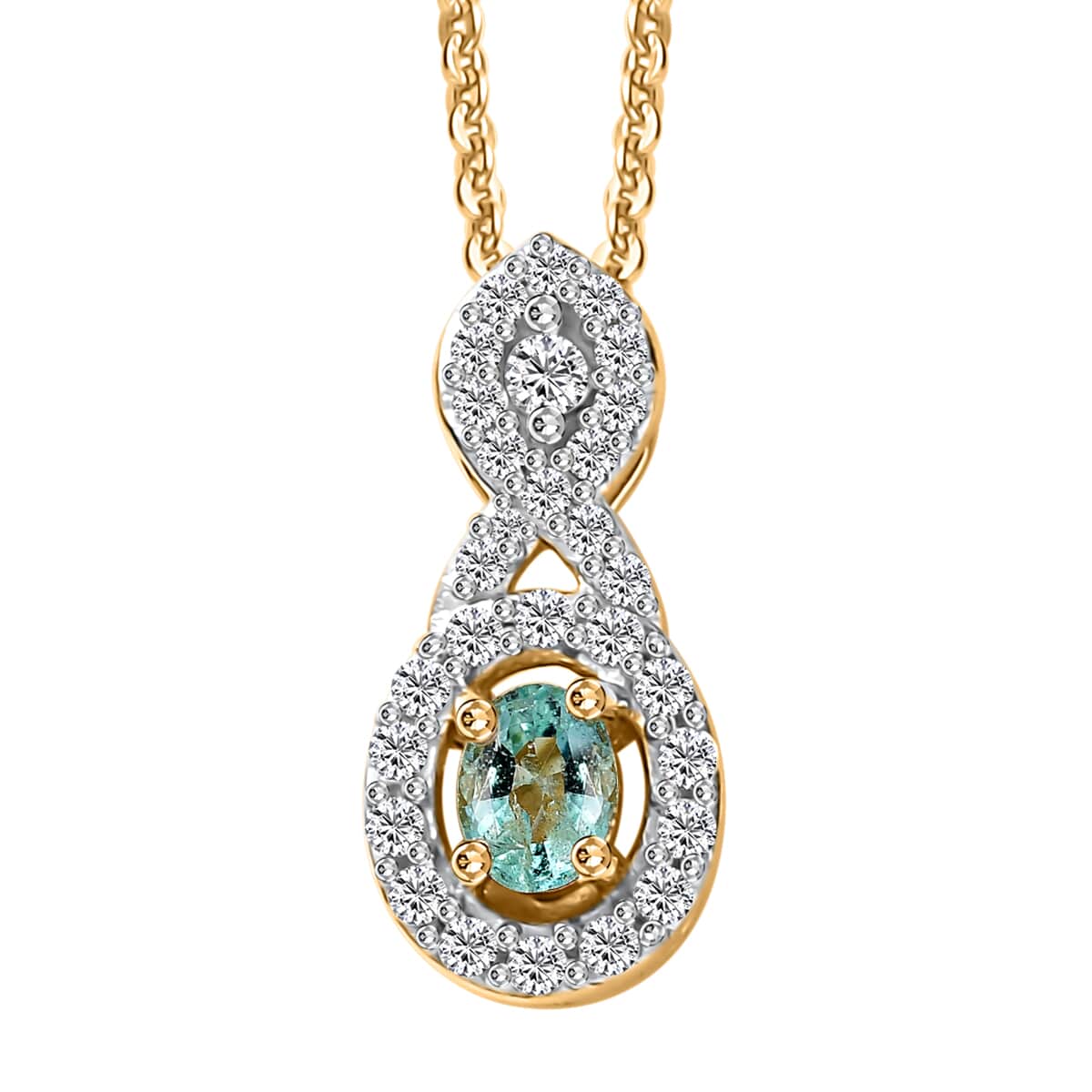 Boyaca Colombian Emerald and White Zircon 20 Inches Green Swirl Pendant Necklace in 18K Vermeil Yellow Gold Over Sterling Silver 20 Inches image number 0