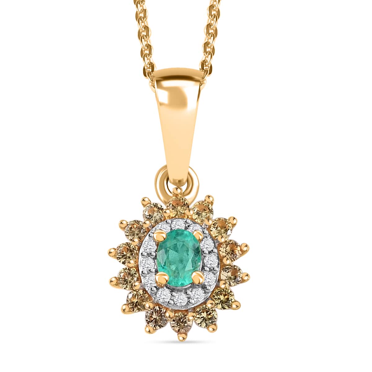 Epic Deal Boyaca Colombian Emerald, Multi Gemstone Pendant Necklace (20 Inches) in 18K Vermeil YG Over Sterling Silver 0.70 ctw image number 0