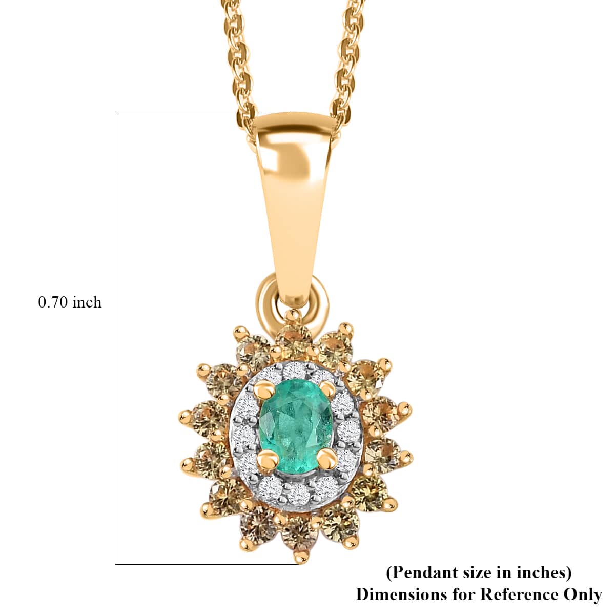 Epic Deal Boyaca Colombian Emerald, Multi Gemstone Pendant Necklace (20 Inches) in 18K Vermeil YG Over Sterling Silver 0.70 ctw image number 5