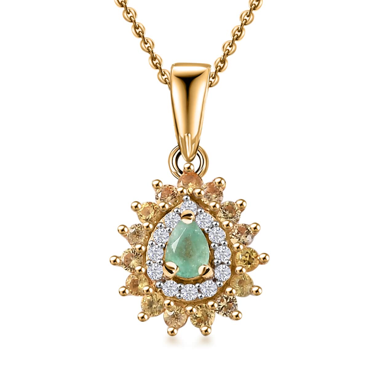 Boyaca Colombian Emerald and Multi Gemstone 0.70 ctw Heirloom Pendant Necklace in 18K Vermeil Yellow Gold Over Sterling Silver 20 Inches  image number 0