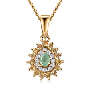 Boyaca Colombian Emerald and Multi Gemstone 0.70 ctw Heirloom Pendant Necklace in 18K Vermeil Yellow Gold Over Sterling Silver 20 Inches 