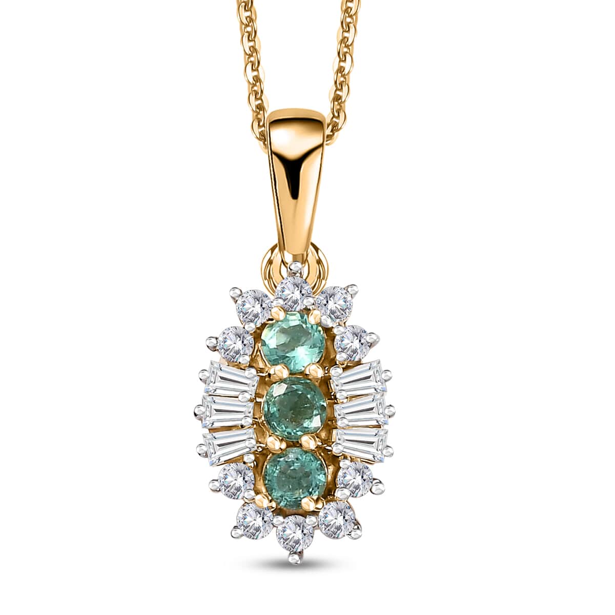 Boyaca Colombian Emerald and White Zircon 1.00 ctw Trifecta Brilliance Pendant Necklace in 18K Vermeil Yellow Gold Over Sterling Silver 20 Inches image number 0