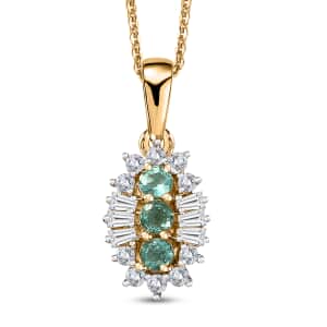 Boyaca Colombian Emerald and White Zircon 1.00 ctw Trifecta Brilliance Pendant Necklace in 18K Vermeil Yellow Gold Over Sterling Silver 20 Inches