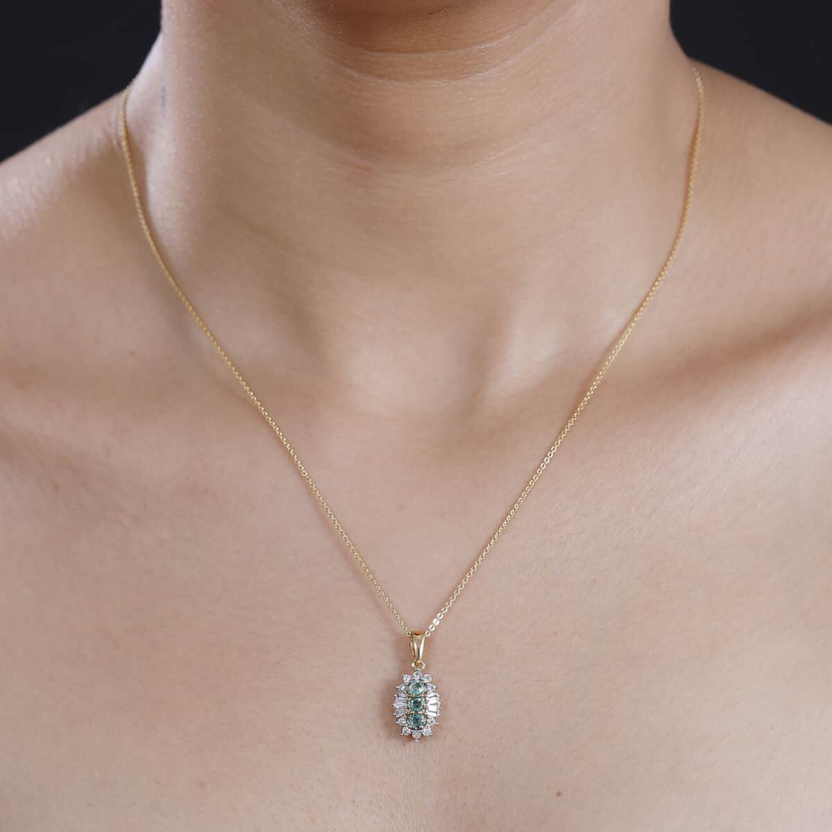 Boyaca Colombian Emerald and White Zircon 1.00 ctw Trifecta Brilliance Pendant Necklace in 18K Vermeil Yellow Gold Over Sterling Silver 20 Inches image number 2