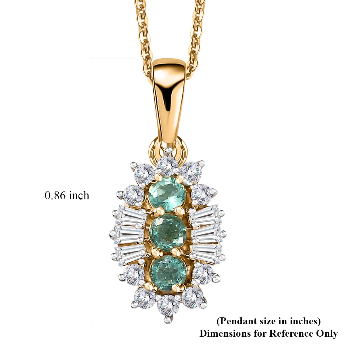 Boyaca Colombian Emerald and White Zircon 1.00 ctw Trifecta Brilliance Pendant Necklace in 18K Vermeil Yellow Gold Over Sterling Silver 20 Inches image number 5