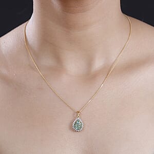 Premium Boyaca Colombian Emerald and White Zircon 1.20 ctw Green Lake Trek Pendant Necklace in 18K Vermeil Yellow Gold Over Sterling Silver 20 Inches