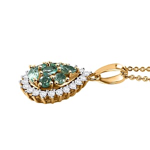 Premium Boyaca Colombian Emerald and White Zircon 1.20 ctw Green Lake Trek Pendant Necklace in 18K Vermeil Yellow Gold Over Sterling Silver 20 Inches