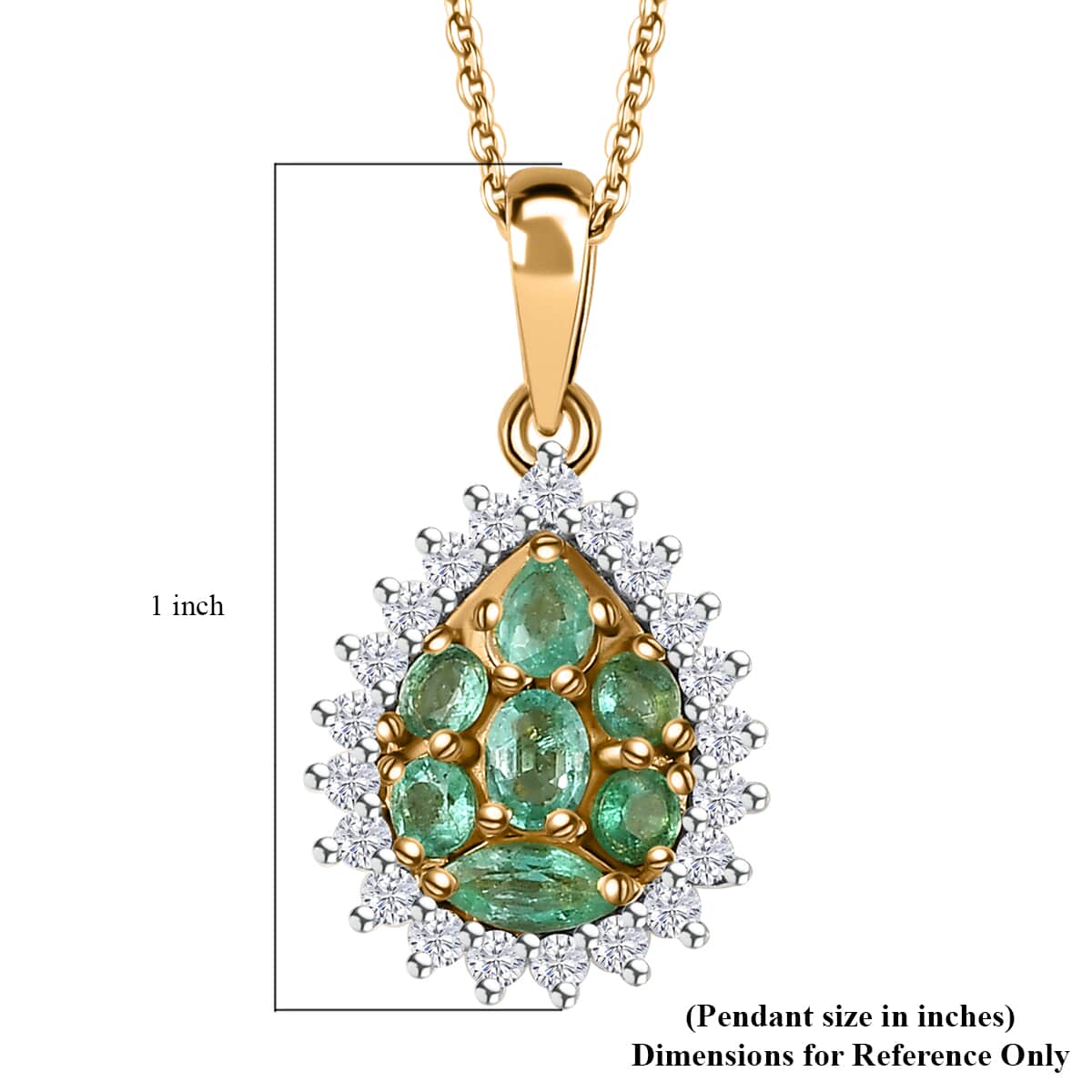 Premium Boyaca Colombian Emerald and White Zircon 1.20 ctw Green Lake Trek Pendant Necklace in 18K Vermeil Yellow Gold Over Sterling Silver 20 Inches image number 6