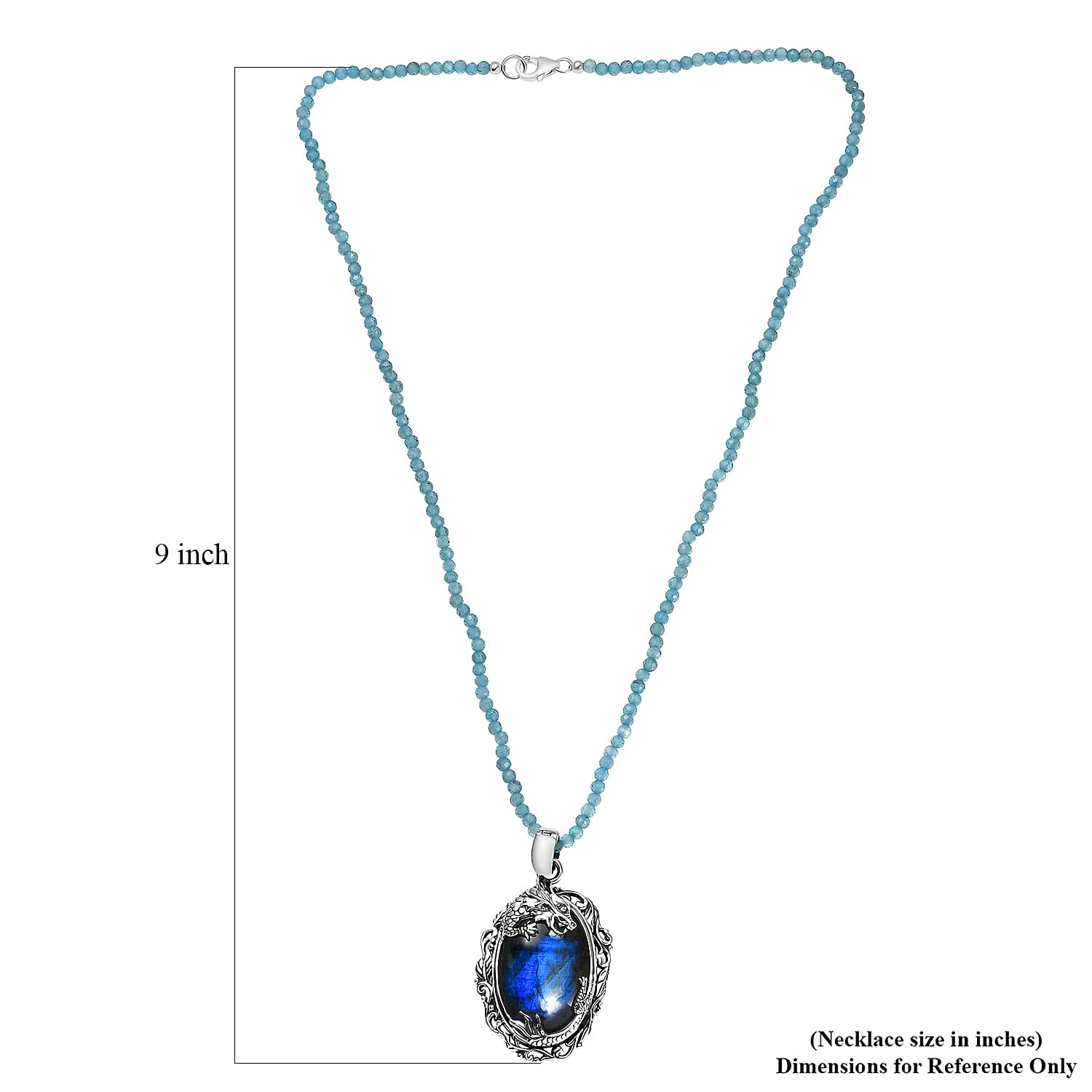 Malagasy Labradorite Pendant with Apatite Beaded Necklace 106.00 ctw in Rhodium Over Sterling Silver 20 Inches