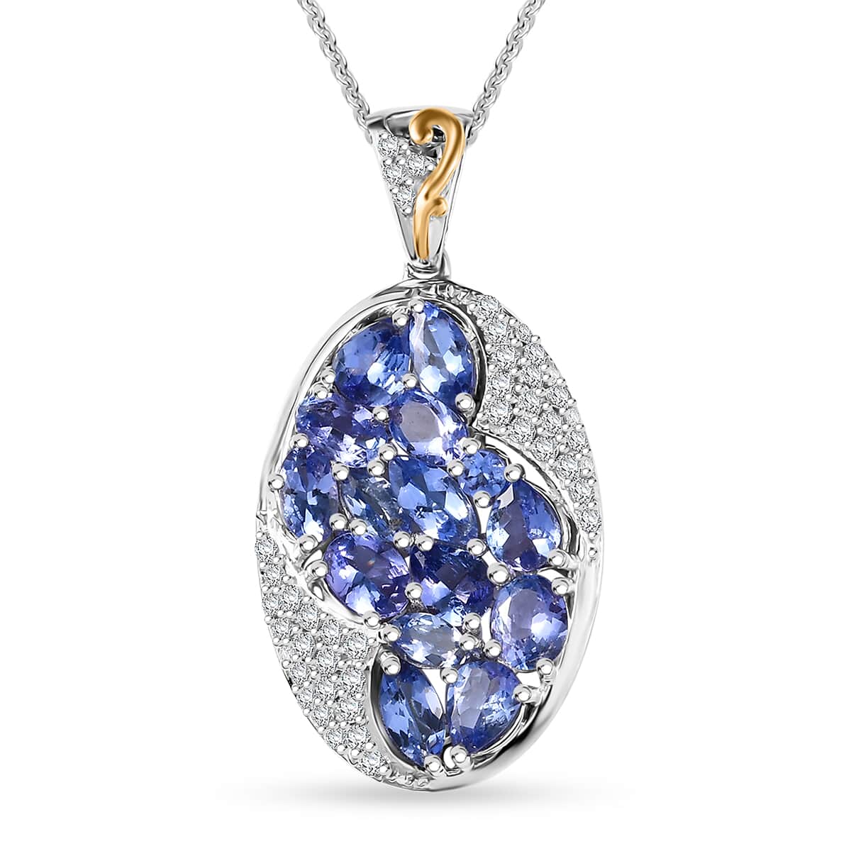 Tanzanite and White Zircon 3.90 ctw Leaves Pendant Necklace in 18K Vermeil YG and Rhodium Over Sterling Silver 20 Inches image number 0