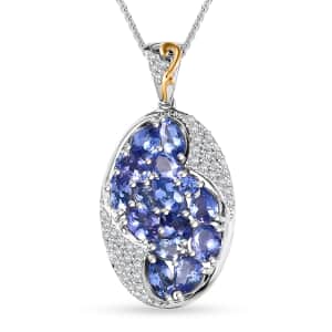 Tanzanite and White Zircon 3.90 ctw Leaves Pendant Necklace in 18K Vermeil YG and Rhodium Over Sterling Silver 20 Inches