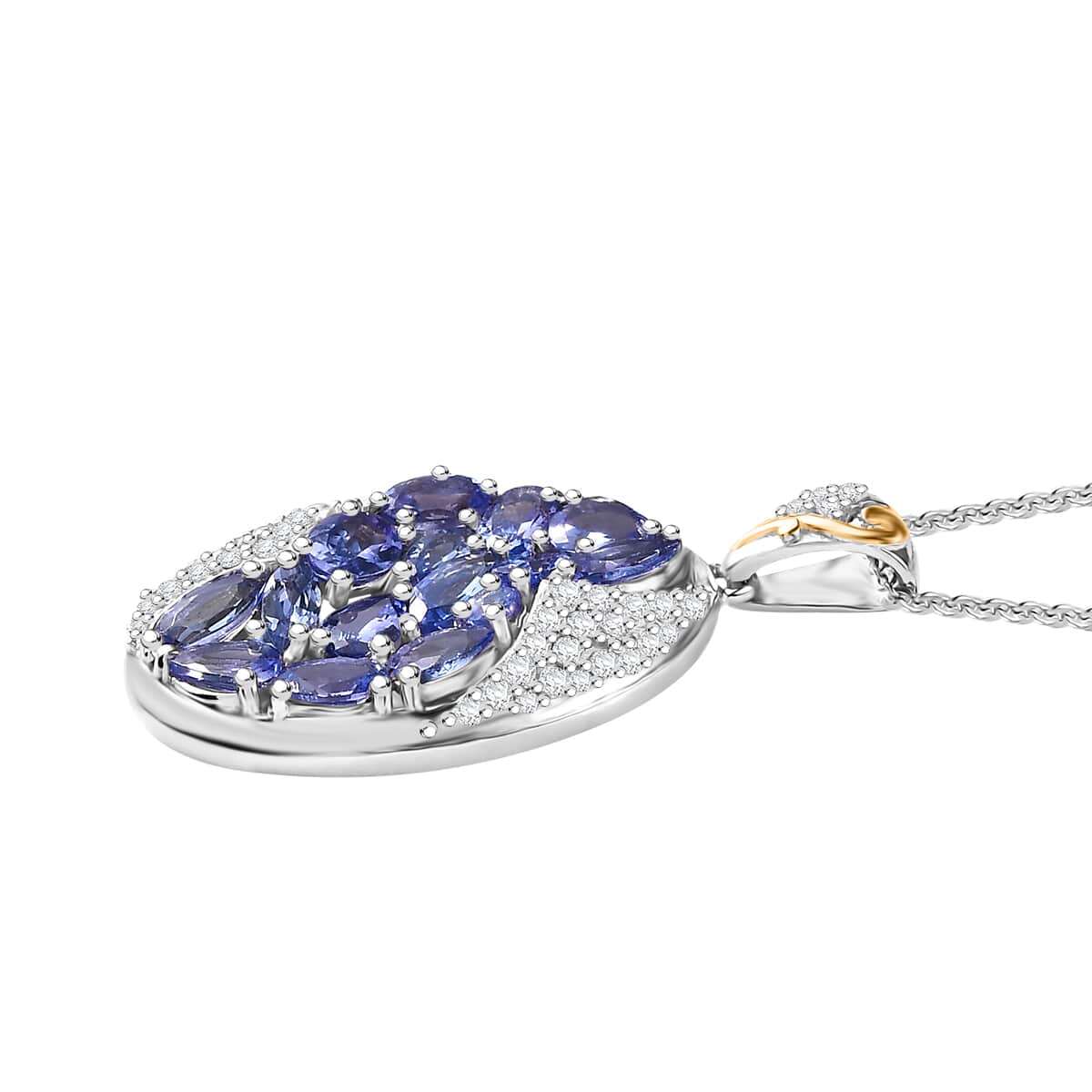 Tanzanite and White Zircon 3.90 ctw Leaves Pendant Necklace in 18K Vermeil YG and Rhodium Over Sterling Silver 20 Inches image number 3