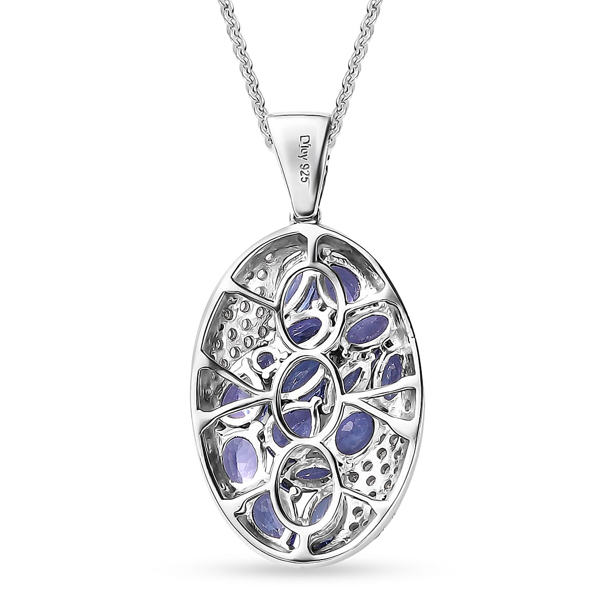 Tanzanite and White Zircon 3.90 ctw Leaves Pendant Necklace in 18K Vermeil YG and Rhodium Over Sterling Silver 20 Inches