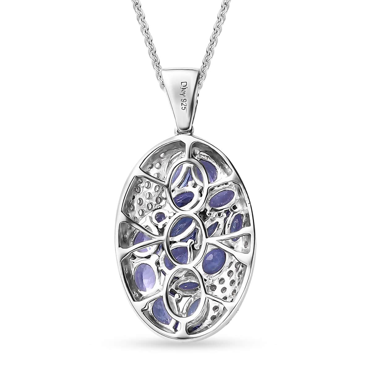 Tanzanite and White Zircon 3.90 ctw Leaves Pendant Necklace in 18K Vermeil YG and Rhodium Over Sterling Silver 20 Inches image number 4