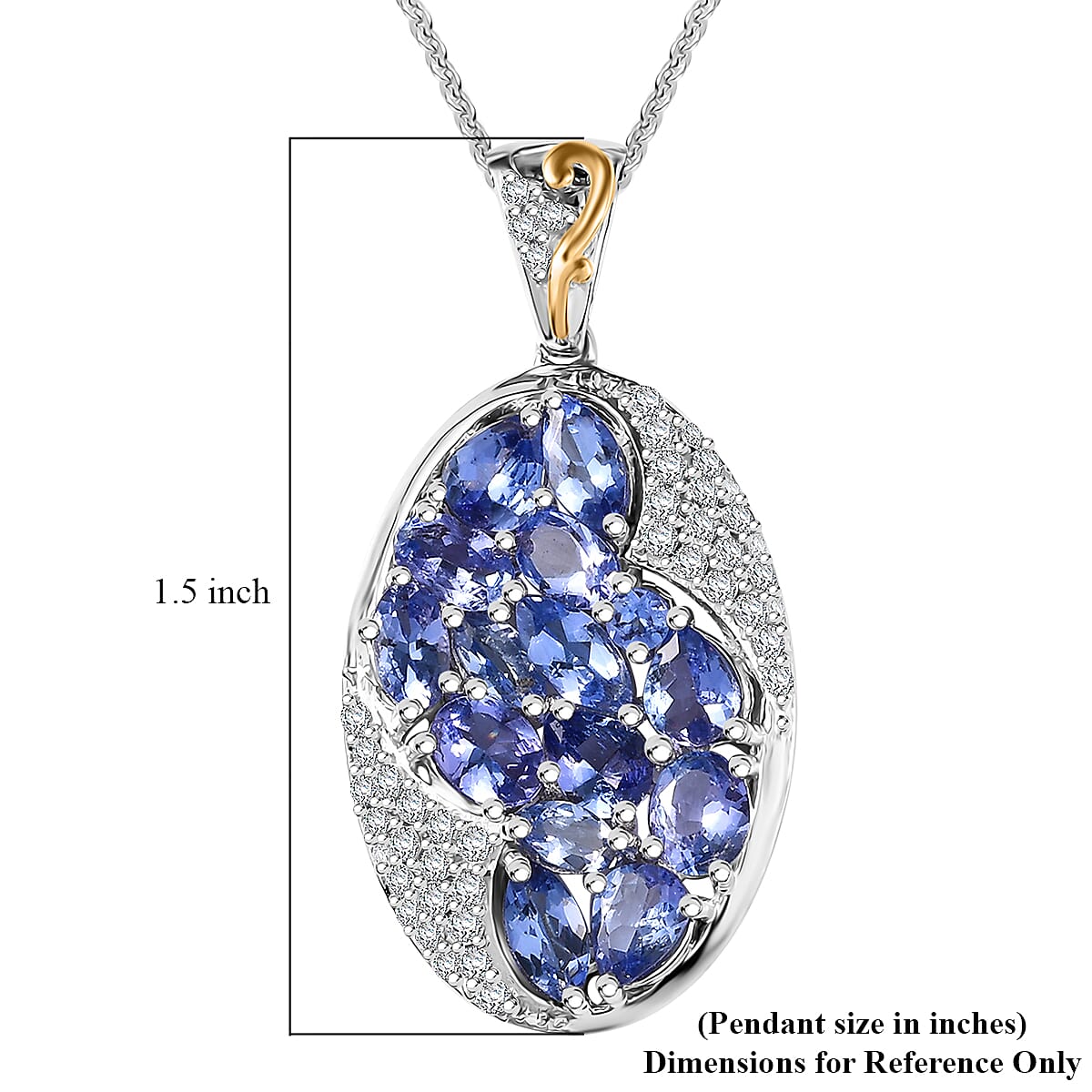 Tanzanite and White Zircon 3.90 ctw Leaves Pendant Necklace in 18K Vermeil YG and Rhodium Over Sterling Silver 20 Inches