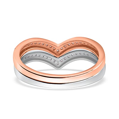 Natural Pink and White Diamond I3 0.50 ctw Set of 2 Wishbone Ring in Vermeil RG and Platinum Over Sterling Silver (Size 6)