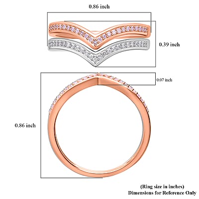 Natural Pink and White Diamond I3 0.50 ctw Set of 2 Wishbone Ring in Vermeil RG and Platinum Over Sterling Silver (Size 6)